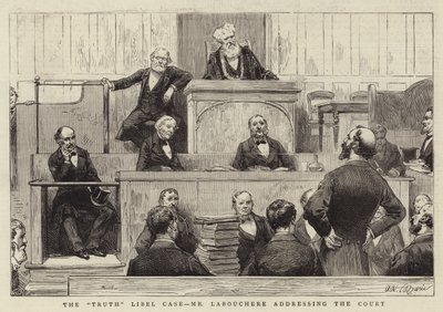 El caso de difamación de la verdad, el Sr. Labouchere dirigiéndose al tribunal de Adrien Emmanuel Marie